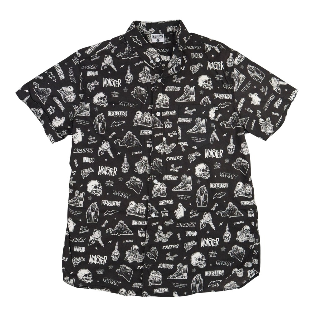 Creepy Co‎ Battle of the Monsters Shirt Mens Large Black Horror Skeleton Graphic